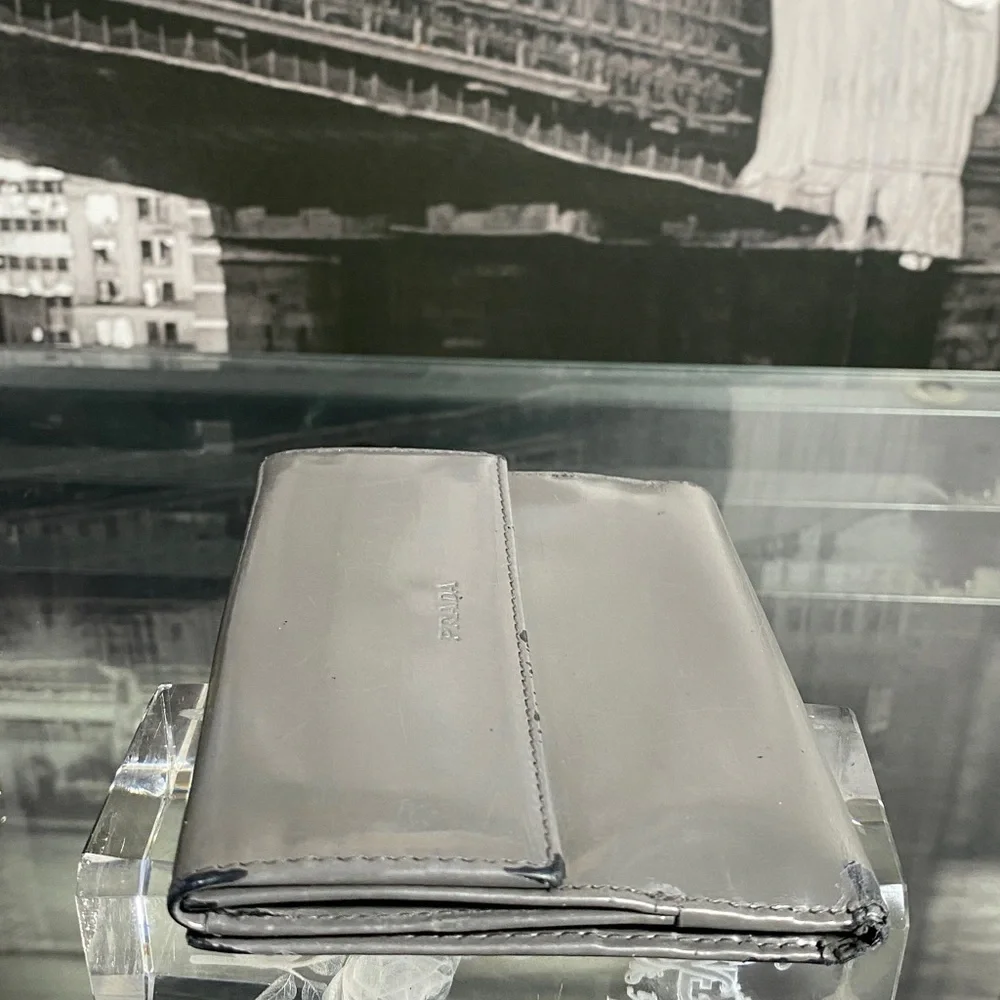 Authentic Prada Grey Shiny Leather Wallet